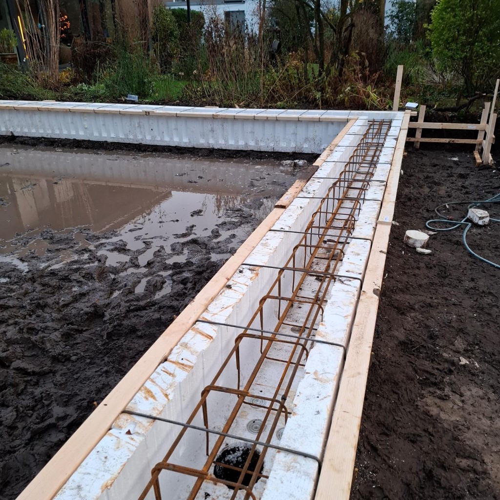 Detail van fundering met wapening